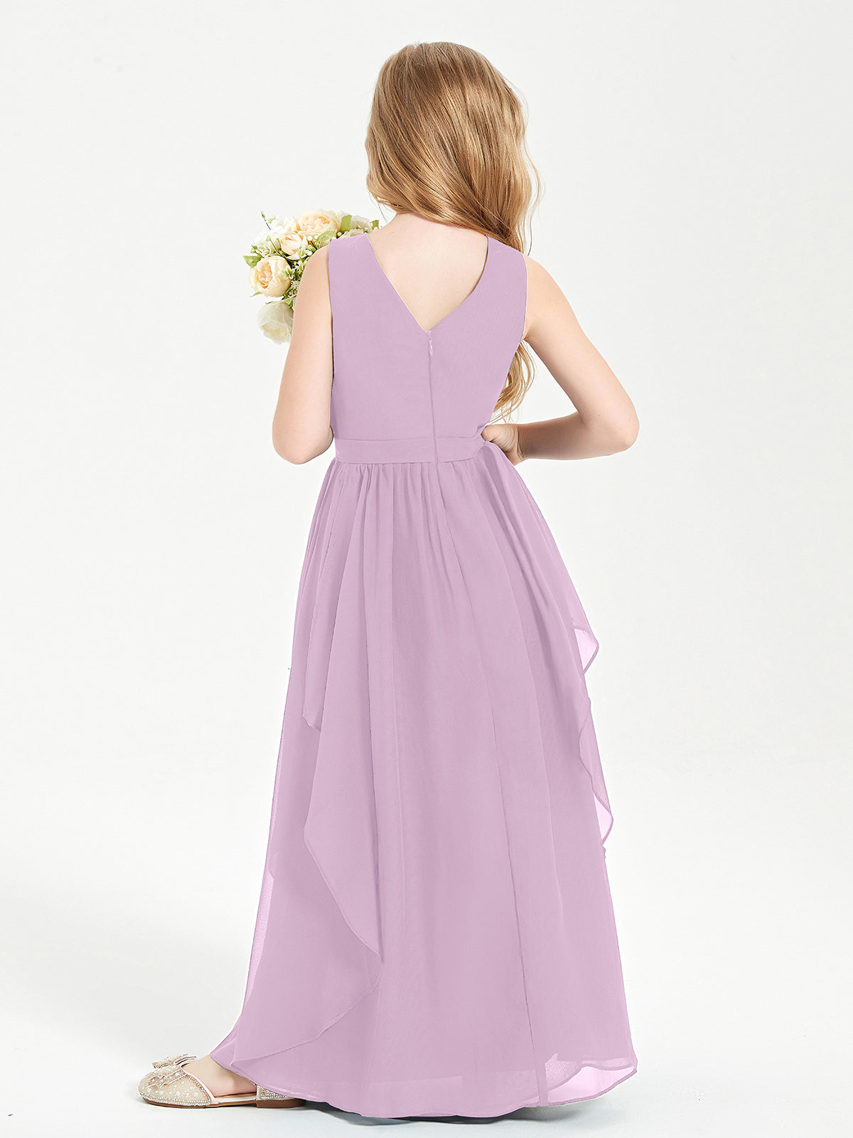 Boho Sleeveless Junior Chiffon Bridesmaids Gown Wisteria